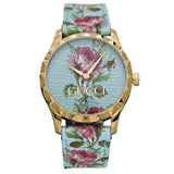 Gucci G Timeless Floral Turquoise Dial Turquoise Leather Strap Watch For Women - YA1264085 Buy Now By Gucci