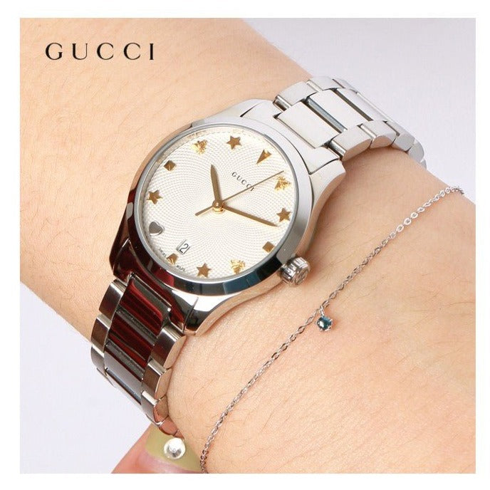 Gucci G Timeless White Dial Silver Steel Strap Watch For Women - YA126572A Buy Now By Gucci