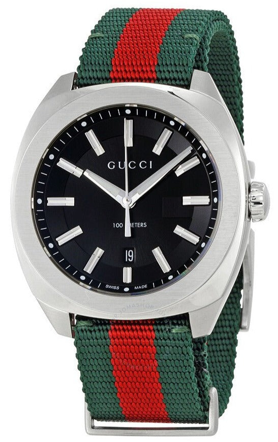 Gucci GG2570 Quartz Black Dial Green & Red Nylon Strap Watch For Men - YA142305 Buy Now By Gucci