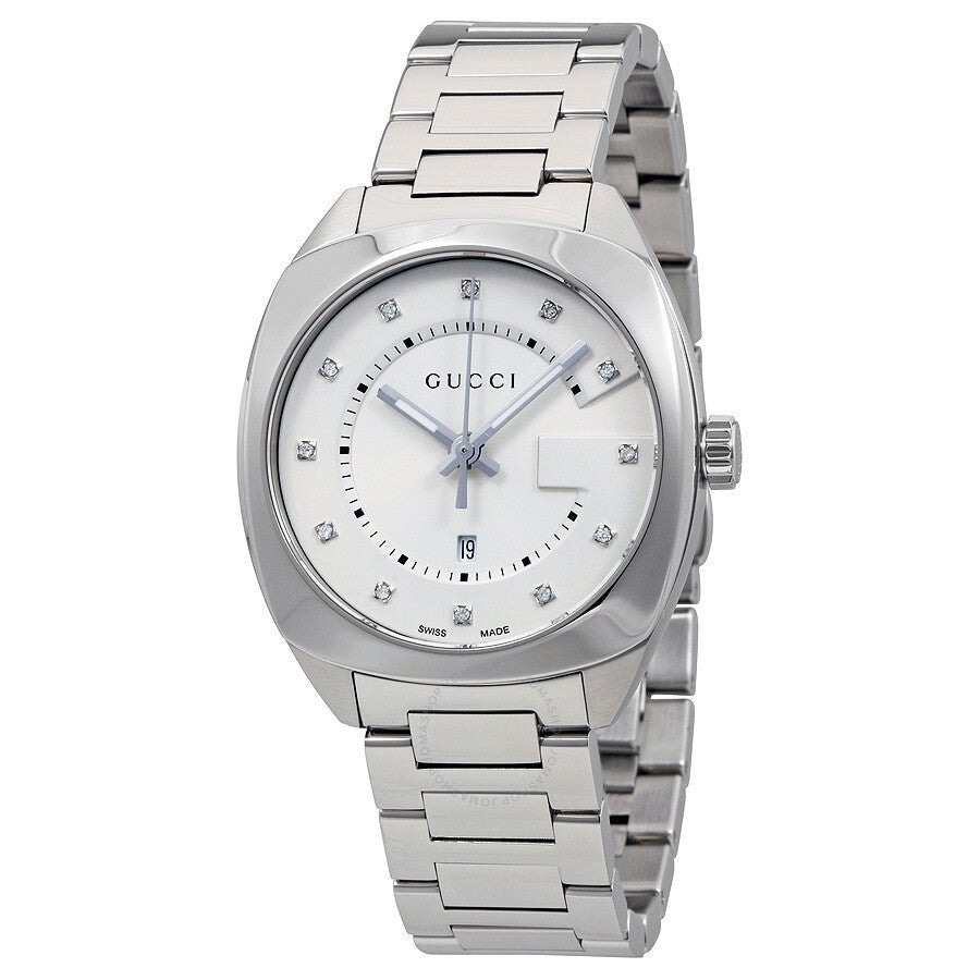 Gucci GG2570 Diamonds White Dial Silver Steel Strap Watch For Women - YA142403 Buy Now By Gucci