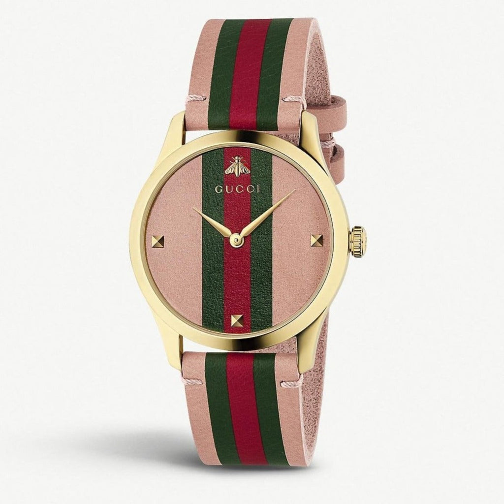 Gucci G Timeless Quartz Pink Dial Three Tone Leather Strap Watch For Women - YA1264118 Buy Now By Gucci