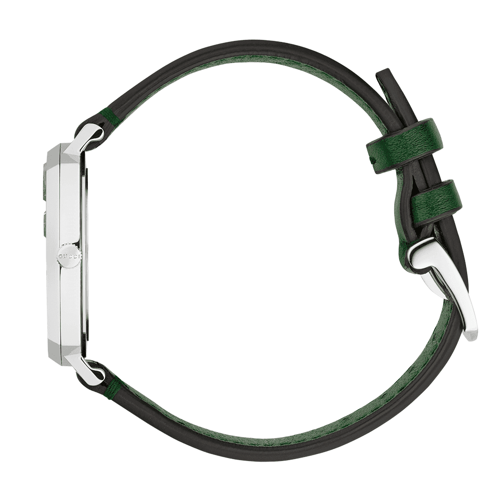 Gucci Grip Quartz Silver Dial Green Leather Strap Unisex Watch - YA157406 Buy Now By Gucci