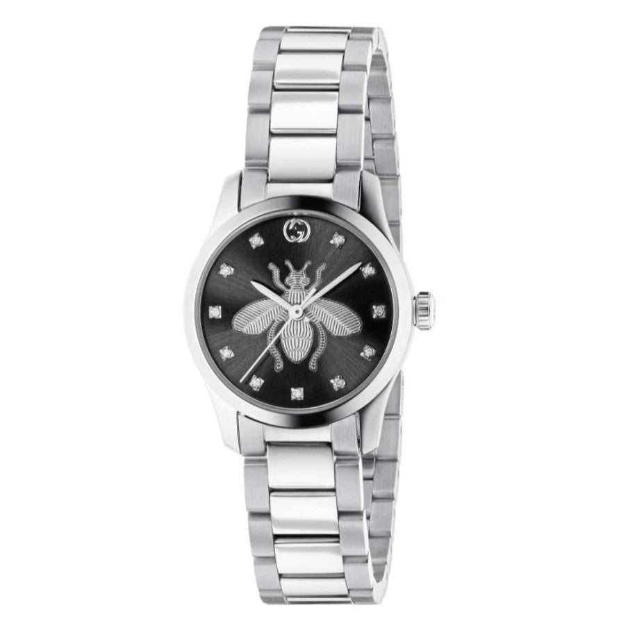 Gucci G Timeless Quartz Diamonds Black Dial Silver Steel Strap Watch For Women - YA1265024 Buy Now By Gucci