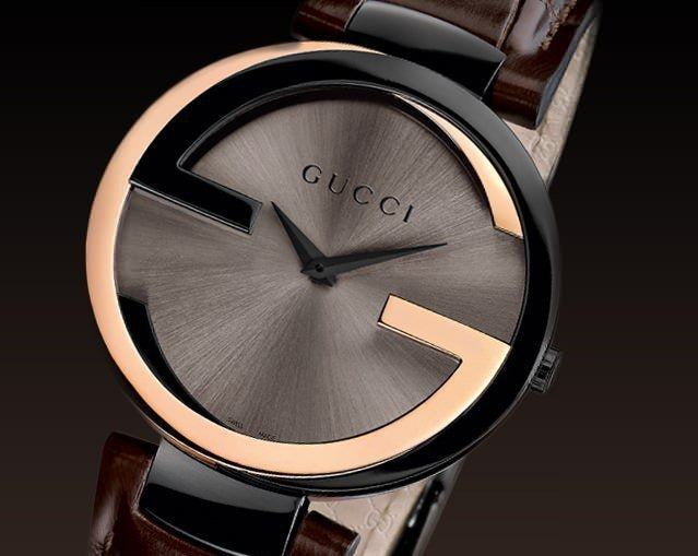 Gucci Interlocking G 18K Gold Black Dial Brown Leather Strap Watch For Women - YA133304 Buy Now By Gucci