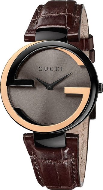 Gucci Interlocking G 18K Gold Black Dial Brown Leather Strap Watch For Women - YA133304 Buy Now By Gucci