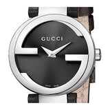 Gucci G Interlocking Black Dial Black Leather Strap Watch For Women - YA133501 Buy Now By Gucci