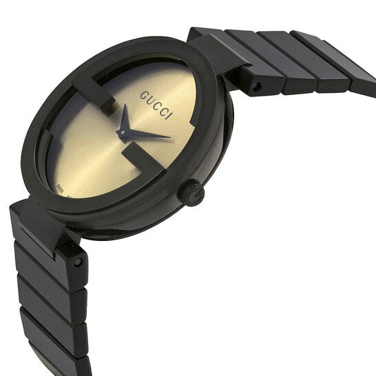Gucci Interlocking G Quartz Gold Dial Black Steel Strap Watch For Women - YA133314 Buy Now By Gucci