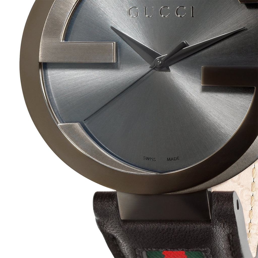 Gucci Interlocking G XL Black Dial Red & Green Leather Strap Watch For Men - YA133206 Buy Now By Gucci