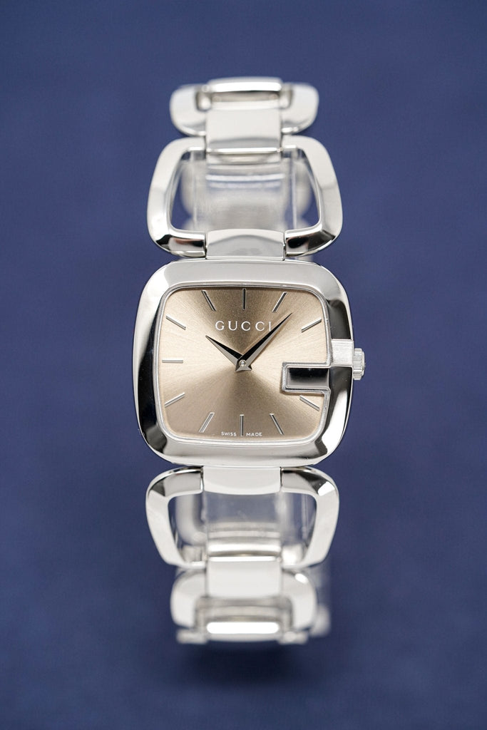 Gucci G Brown Square Brown Dial Silver Steel Strap Watch For Women - YA125402 Buy Now By Gucci