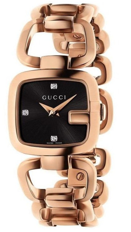 Gucci G Ladies Diamonds Black Dial Rose Gold Steel Strap Watch For Women - YA125512 Buy Now By Gucci
