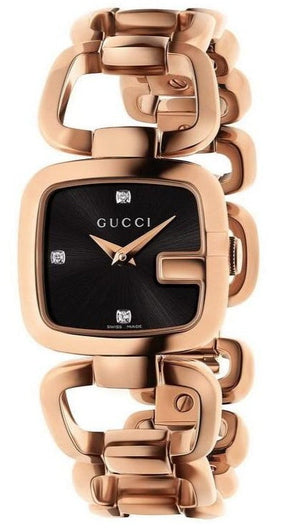 Gucci G Ladies Diamonds Black Dial Rose Gold Steel Strap Watch For Women - YA125512 Buy Now By Gucci