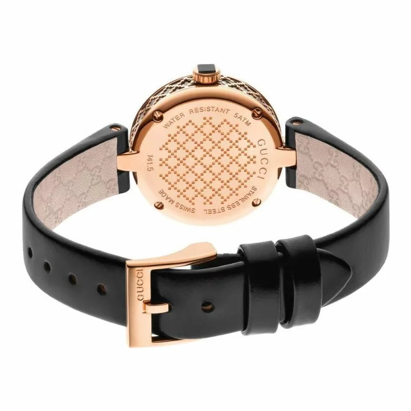 Gucci Diamantissima Quartz Black Dial Black Leather Strap Watch for Women - YA141401 Buy Now By Gucci