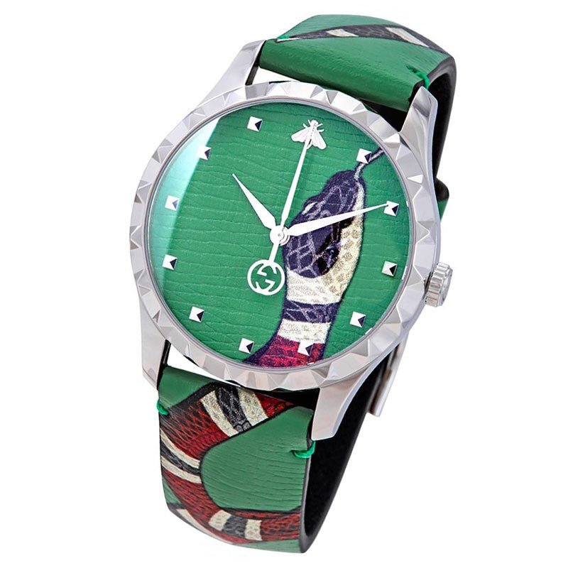 Gucci G Timeless Le Marche Des Merveilles Green Dial Green Leather Strap Watch for Women - YA1264081 Buy Now By Gucci
