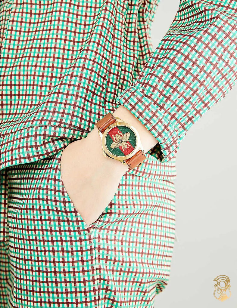 Gucci G Timeless Quartz Green & Red Dial Brown Leather Strap Watch For Men - YA126451 Buy Now By Gucci