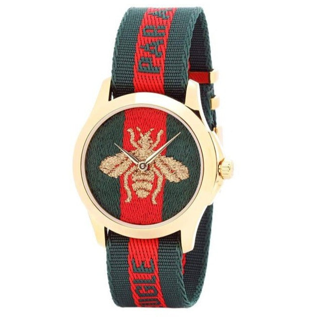 Gucci Le Marche des Merveilles Green & Red Dial Green & Red NATO Strap Unisex Watch - YA126487 Buy Now By Gucci