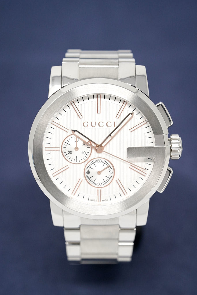Gucci G Chrono Chronograph Silver Dial Silver Steel Strap Watch For Men - YA101201 Buy Now By Gucci