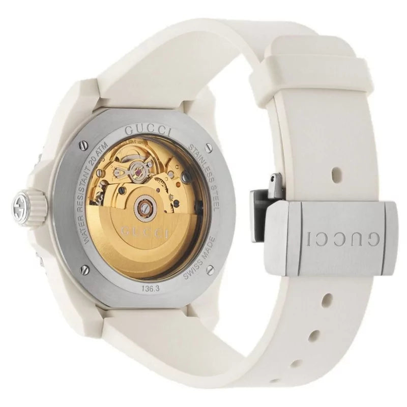 Gucci Dive Automatic Transparent Dial White Rubber Strap Watch For Men - YA136343 Buy Now By Gucci