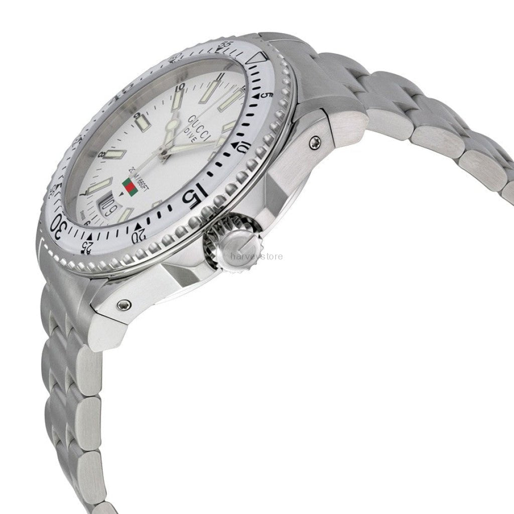 Gucci Dive Quartz White Dial Silver Steel Strap Watch for Men - YA136302 Buy Now By Gucci