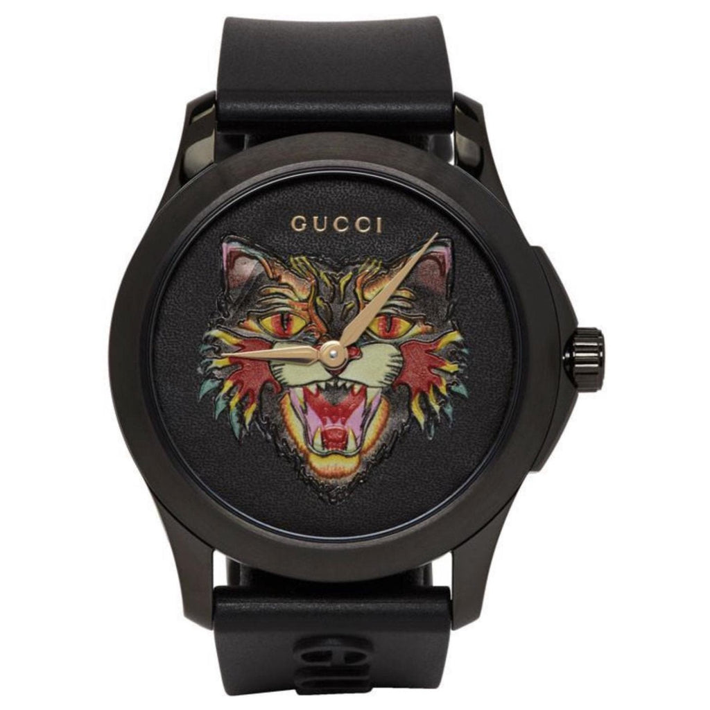 Gucci G Timeless Cat Motif Black Dial Black Leather Strap Unisex Watch - YA1264021 Buy Now By Gucci