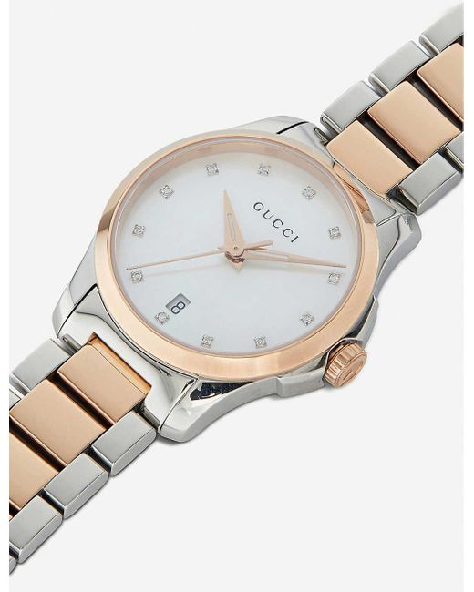 Gucci G Timeless Diamonds Mother of Pearl Dial Two Tone Steel Strap Watch For Women - YA126544 Buy Now By Gucci