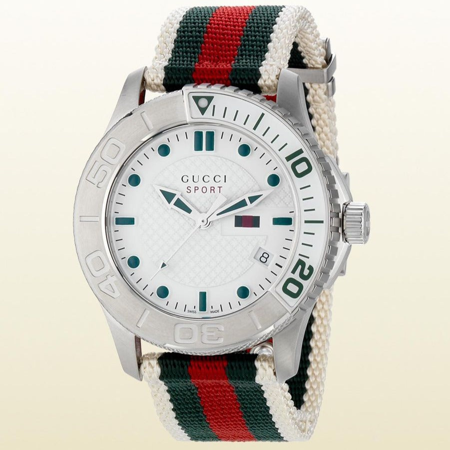 Gucci G Timeless White Dial Two Tone Nylon Strap Watch For Men - YA126231 Buy Now By Gucci