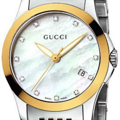 Gucci G Timeless Diamonds Mother of Pearl Dial Two Tone Mesh Bracelet Watch for Women - YA126513 Buy Now By Gucci