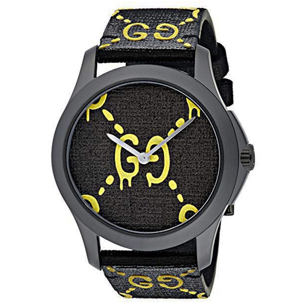 Gucci G Timeless Ghost Black Dial Black Leather Strap Watch For Men - YA1264019 Buy Now By Gucci