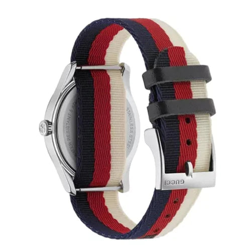 Gucci G Timeless Quartz White Red Blue Dial Multicolored NATO Strap Watch For Men - YA1264059 Buy Now By Gucci
