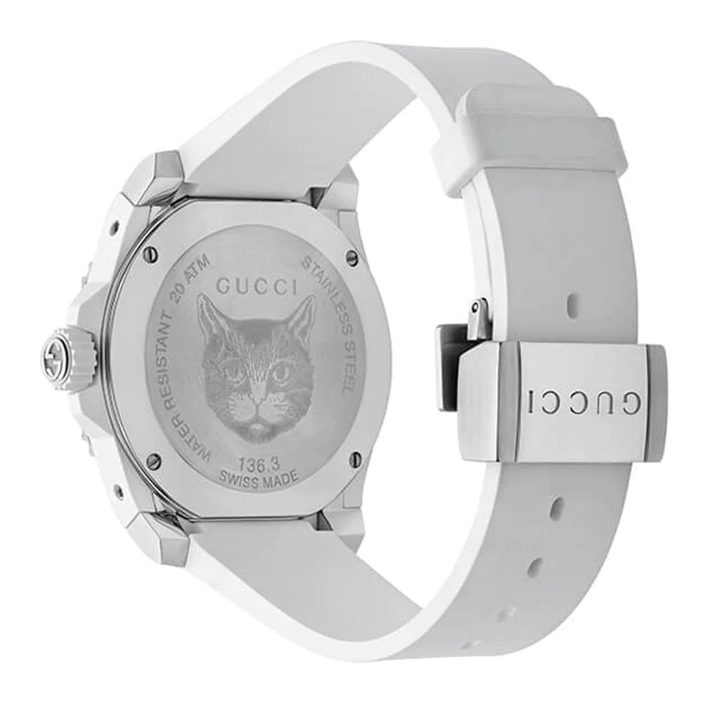 Gucci Dive Tiger White Dial White Rubber Strap Watch For Men - YA136329 Buy Now By Gucci