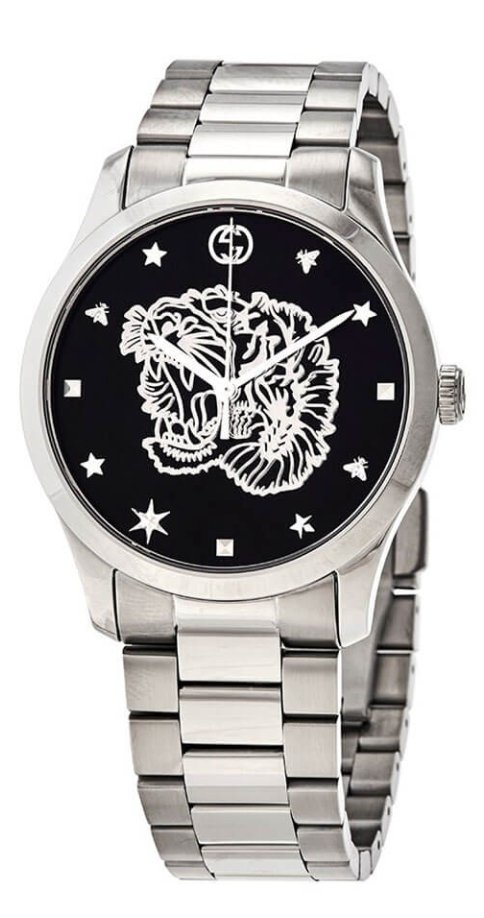 Gucci G Timeless Diamonds Black Dial Silver Steel Strap Watch For Women - YA1264125 Buy Now By Gucci