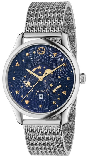 Gucci G-Timeless Motifs Moon Phase Blue Dial Silver Mesh Bracelet Watch For Men - YA126328 Buy Now By Gucci