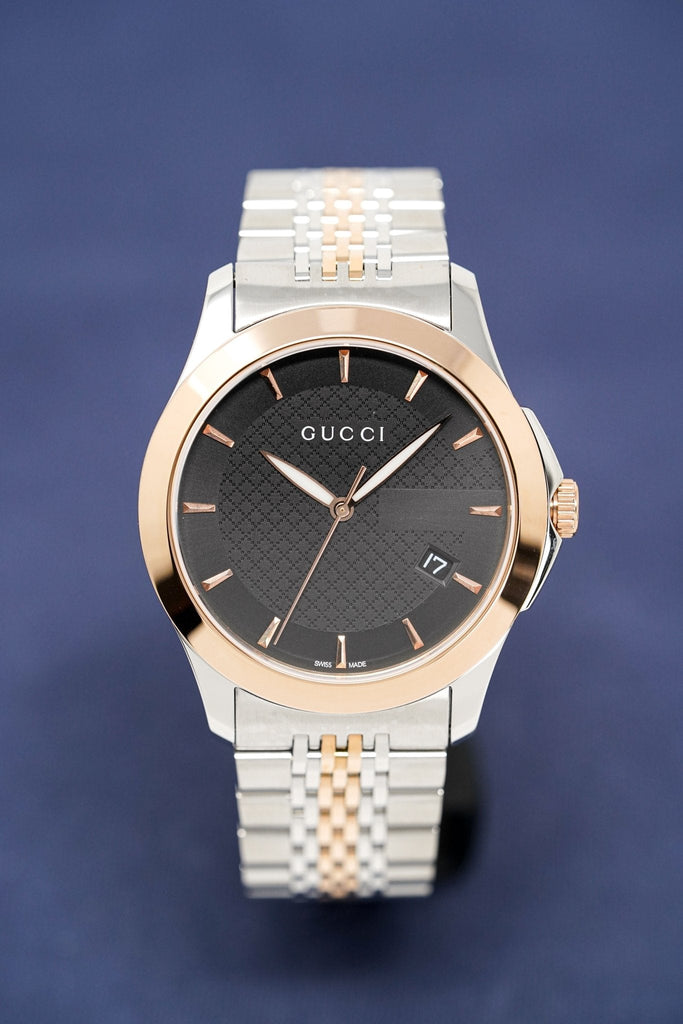 Gucci G Timeless Black Dial Two Tone Steel Strap Watch For Men - YA126410 Buy Now By Gucci
