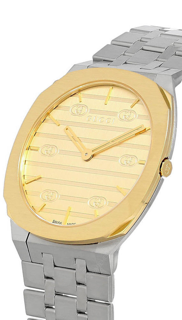Gucci 25H Quartz Gold Dial Silver Steel Strap Watch for Women - YA163403 Buy Now By Gucci