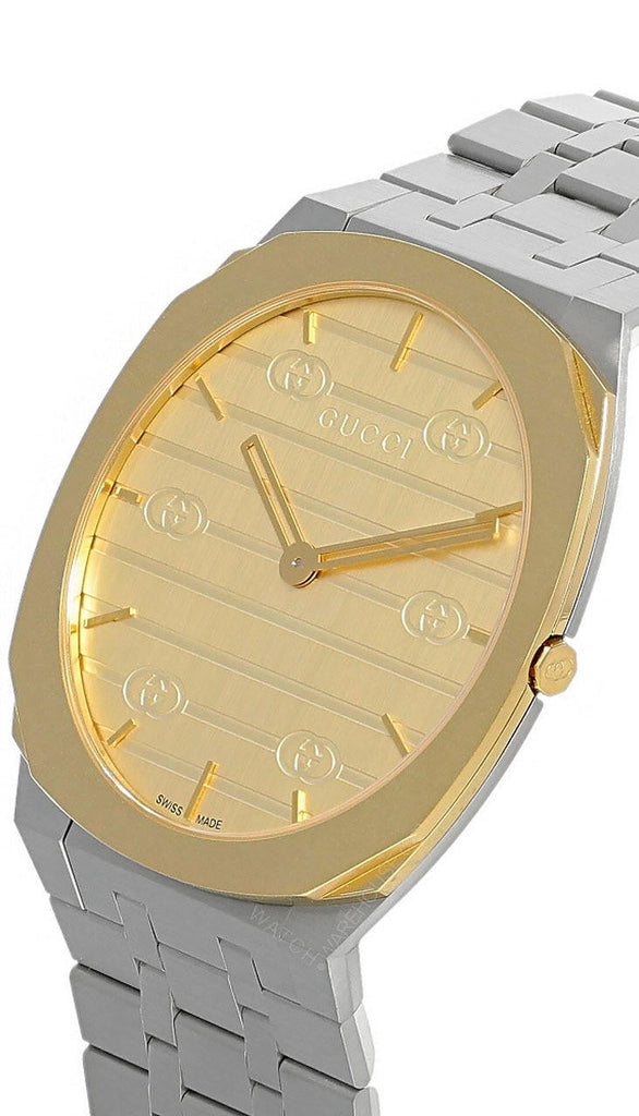Gucci 25H Quartz Gold Dial Silver Steel Strap Watch for Men - YA163405 Buy Now By Gucci