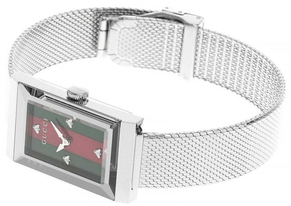 Gucci G Frame Red and Green Dial Silver Mesh Bracelet Watch For Women - YA147401 Buy Now By Gucci