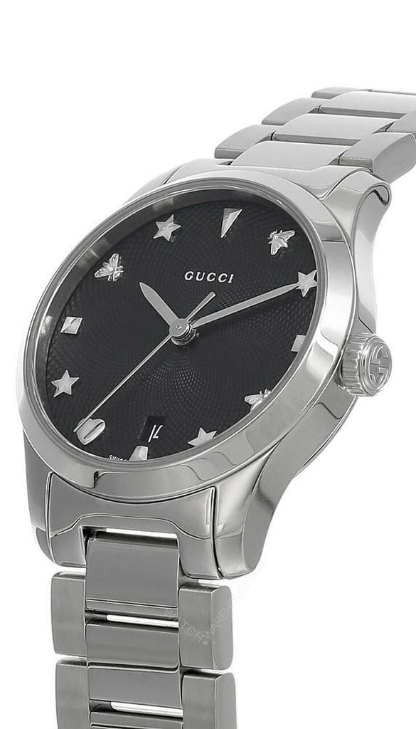 Gucci G Timeless Black Dial Silver Steel Strap Watch For Women - YA126573A Buy Now By Gucci