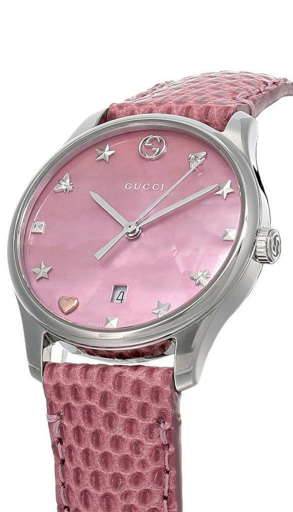Gucci G-Timeless Pink Mother of Pearl Dial Pink Leather Strap Watch For Women - YA126586 Buy Now By Gucci