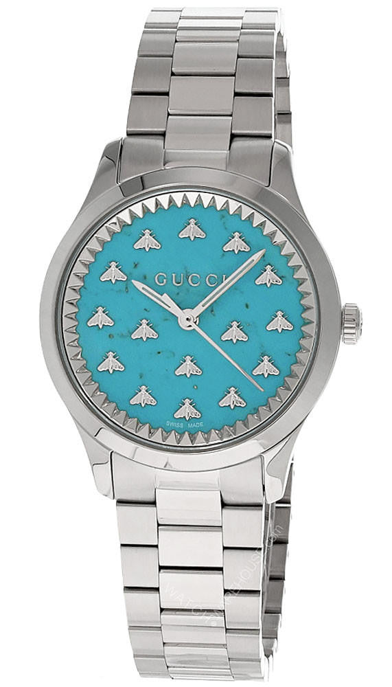 Gucci G Timeless Quartz Turquoise Dial Silver Steel Strap Unisex Watch - YA1265044 Buy Now By Gucci