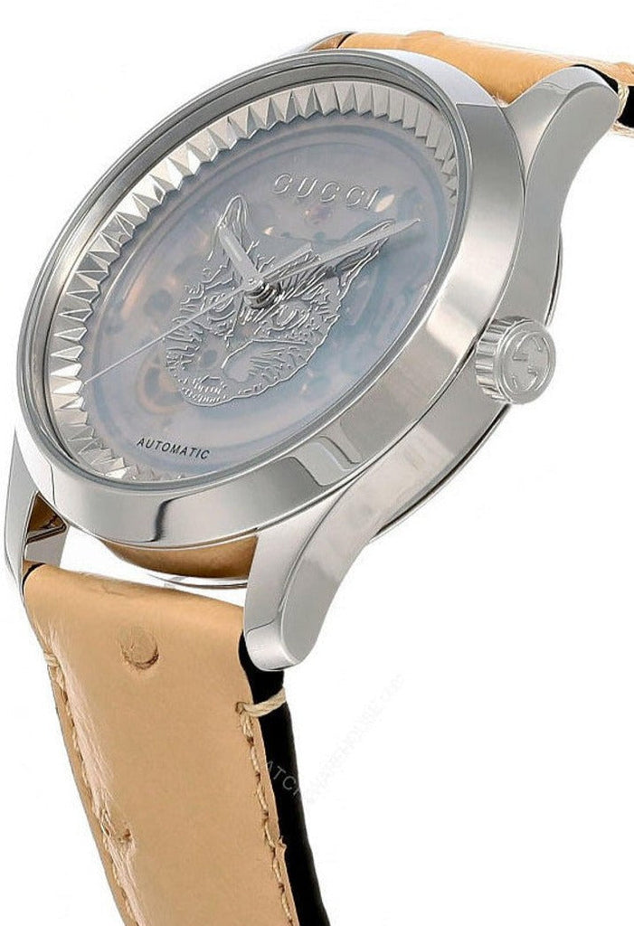 Gucci G Timeless Automatic Mother of Pearl Dial Brown Leather Strap Watch For Women - YA1264112 Buy Now By Gucci