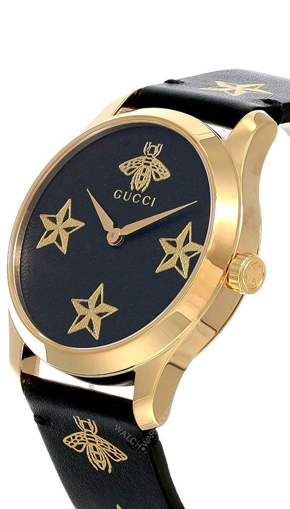 Gucci G Timeless Bee Motif Black Dial Black Leather Strap Watch For Women - YA1264055 Buy Now By Gucci