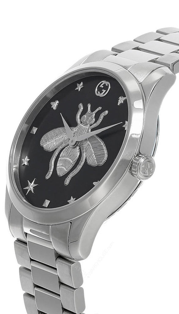 Gucci G Timeless Quartz Black Dial Silver Steel Strap Watch For Women - YA1264136 Buy Now By Gucci