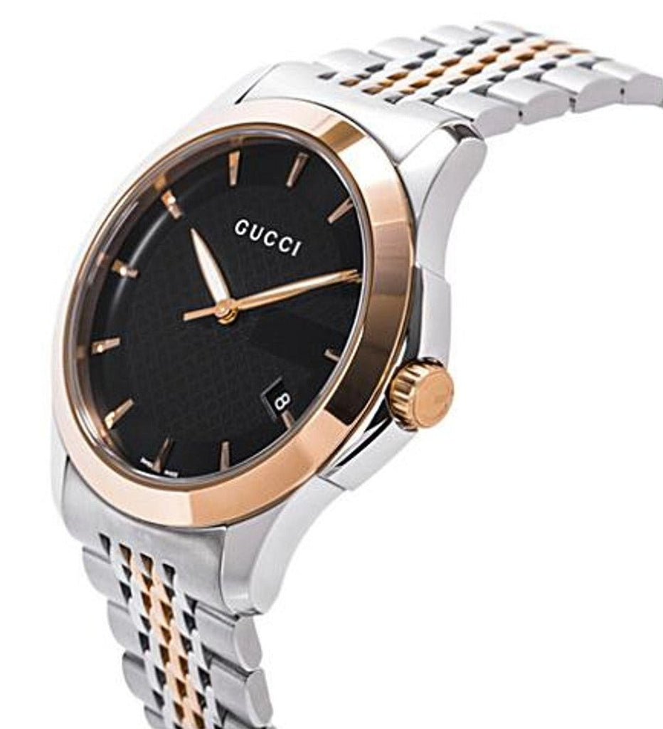 Gucci G Timeless Black Dial Two Tone Steel Strap Watch For Men - YA126410 Buy Now By Gucci