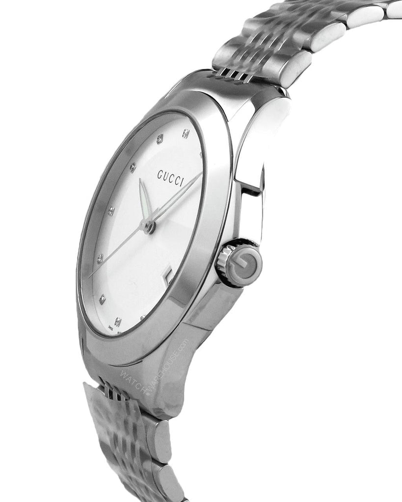 Gucci G Timeless Diamonds Silver Dial Silver Steel Strap Watch For Men - YA126404 Buy Now By Gucci