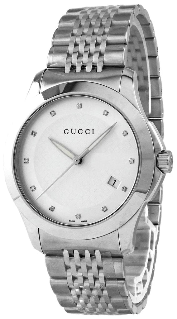 Gucci G Timeless Diamonds Silver Dial Silver Steel Strap Watch For Men - YA126404 Buy Now By Gucci