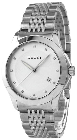 Gucci G Timeless Diamonds Silver Dial Silver Steel Strap Watch For Men - YA126404 Buy Now By Gucci