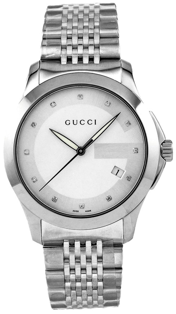 Gucci G Timeless Diamonds Silver Dial Silver Steel Strap Watch For Men - YA126404 Buy Now By Gucci