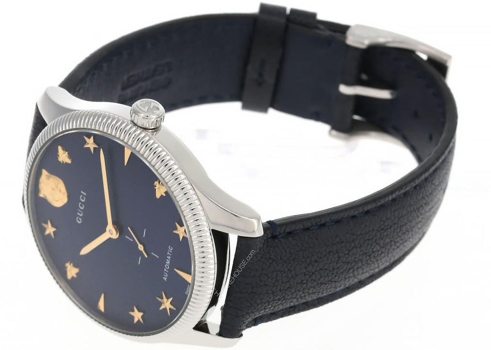 Gucci G Timeless Automatic Blue Dial Black Leather Strap Watch For Men - YA126347 Buy Now By Gucci