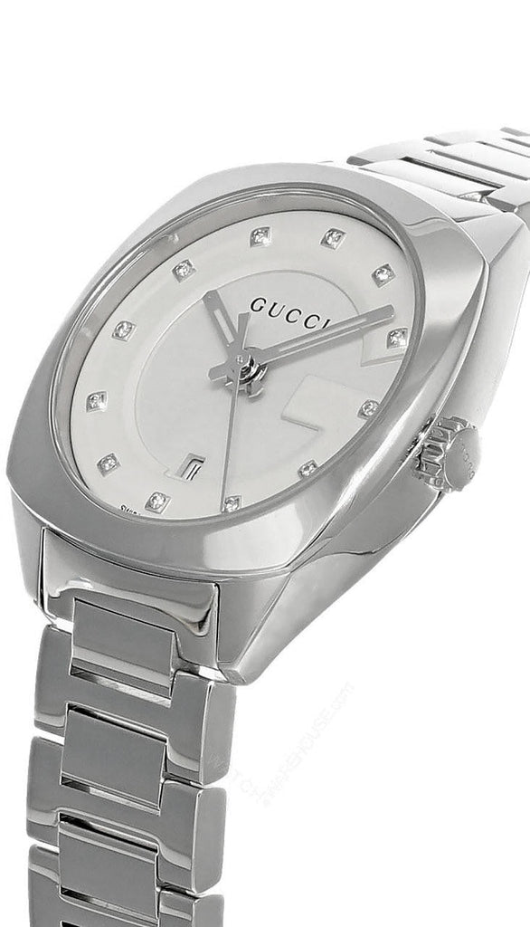 Gucci G Frame Quartz Diamonds Silver Dial Silver Steel Strap Watch For Women - YA142504 Buy Now By Gucci