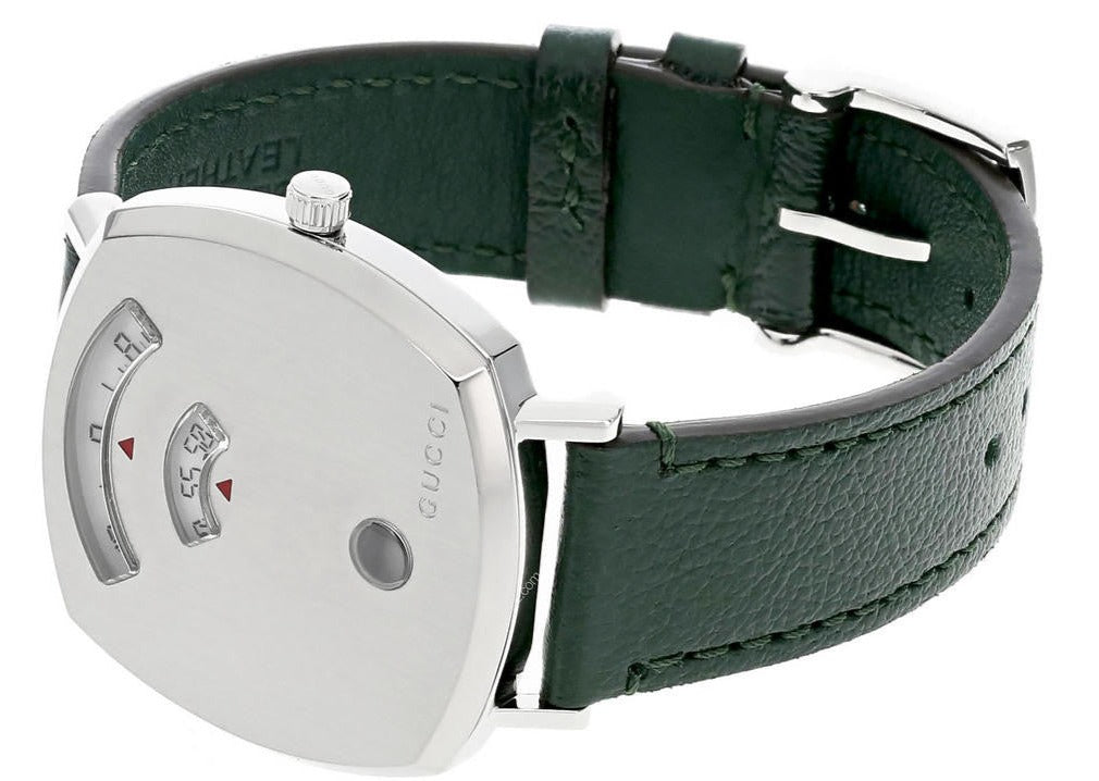 Gucci Grip Quartz Silver Dial Green Leather Strap Unisex Watch - YA157406 Buy Now By Gucci