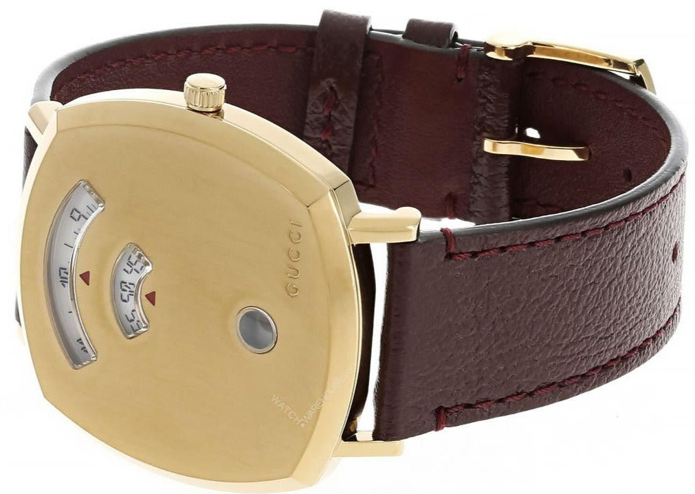 Gucci Grip Yellow Gold Dial Maroon Leather Strap Unisex Watch - YA157411 Buy Now By Gucci